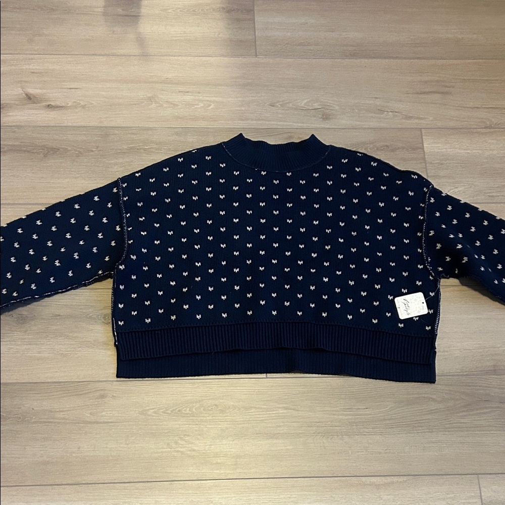 Free People Navy Blue Patterned Sweater